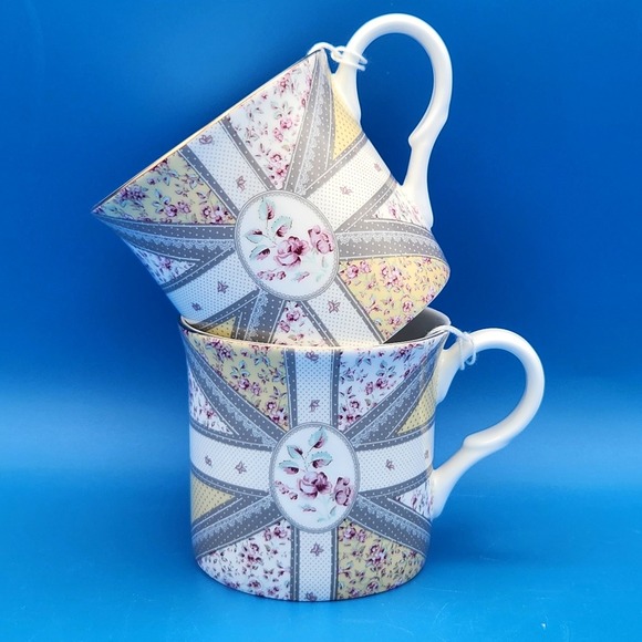 Katie Alice Other - Vintage Katie Alice‎ Ditsy Floral Union Jack Flag Design Bone China Mugs - New
